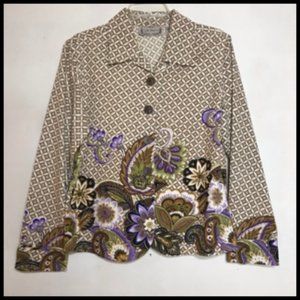 Boho Paisley Floral Moroccan Print 100% Cotton Unlined Short Jacket Blazer Sz M